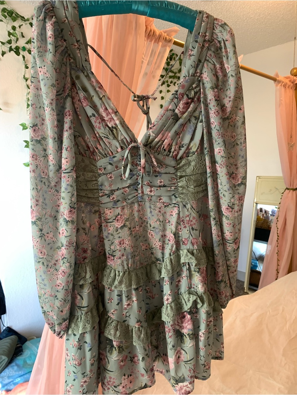 Altar'd State Mint Floral Ruffle Mini Dress - Picture 3 of 8